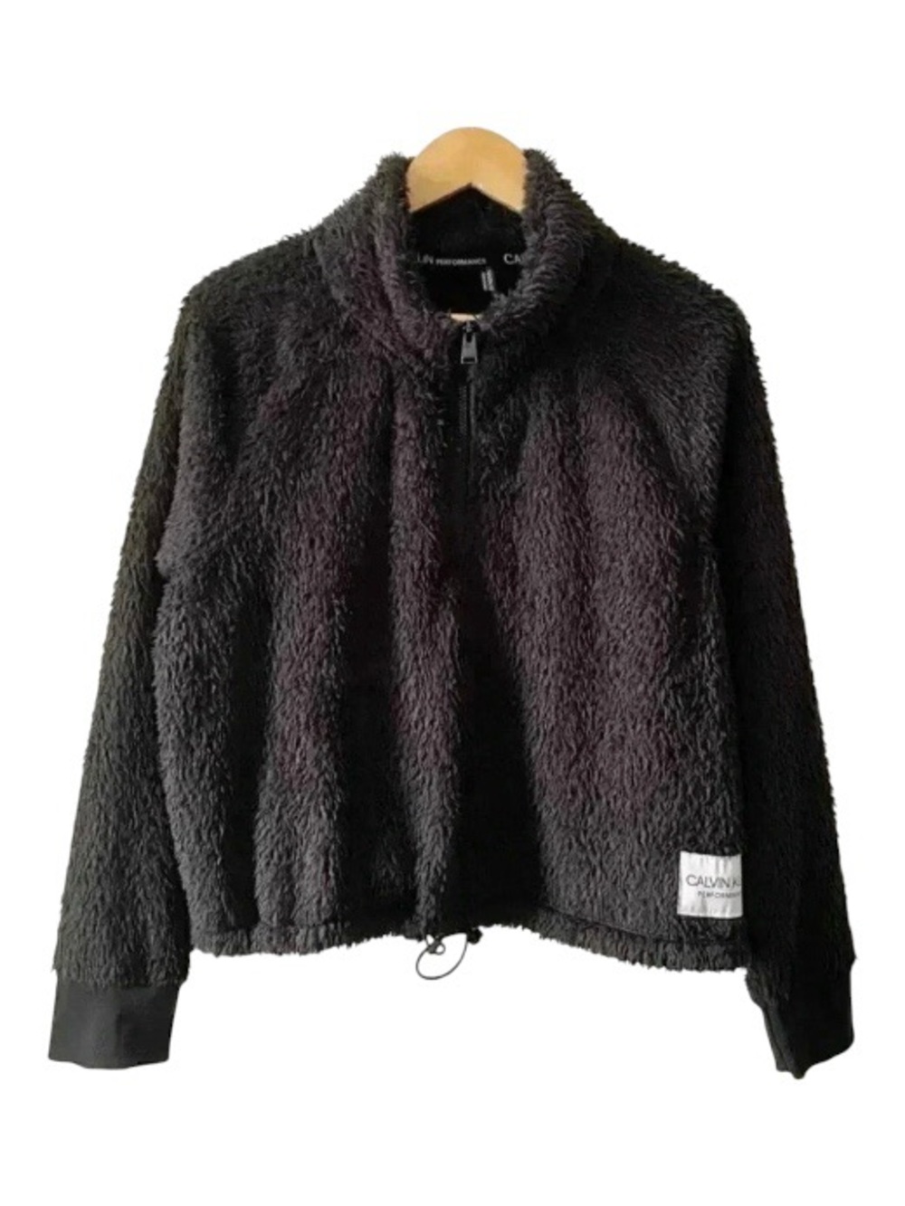 Calvin Klein Plush Sweater Cropped Fuzzy 1/4 Zip Pullover Black Size XL - Picture 2 of 16